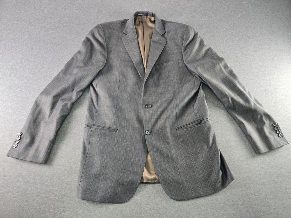 Hart Schaffner Marx Suit Jacket Mens 42 Gray Wool Plaid Notch Lapel Blazer USA